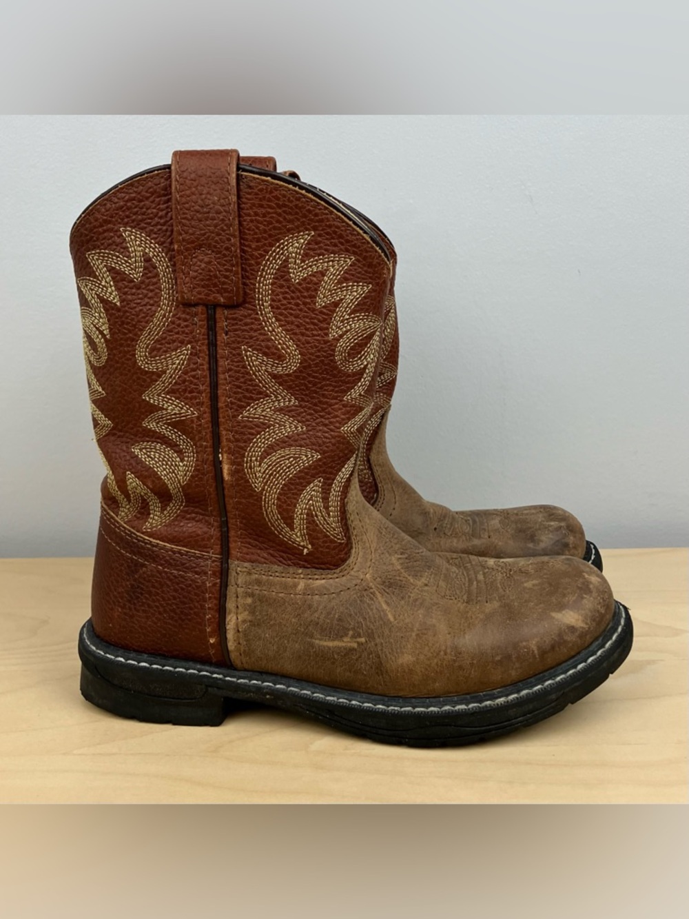 Smoky Mountain Kids Size 1.0 Brown Leather Western Cowboy Boots Pull On